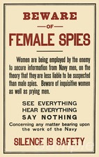 Listing image for VINTAGE BEWARE OF FEMALE SPIES WAR POSTER A4 PRINT