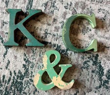 Listing image for Vintage Metal Sign Letters – Distressed Green Typography Industrial Decor