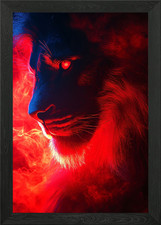 Listing image for Lion in Red and Blue Light Framed Wall Art Poster Canvas Print Picture