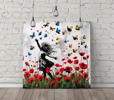 Listing image for GIRL IN FLOWERS BANKSY GRAFFITI SQUARE CANVAS WALL ART FLOAT EFFECT FRAME PRINT