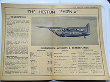 Listing image for HESTON PHOENIX CIVIL AIRCRAFT AERO ENGINEERING DATA POSTER CHART DE HAVILLAND