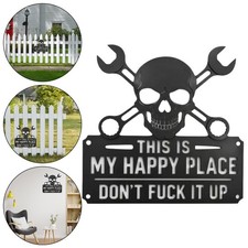Listing image for Funny Metal Wall Art Sign Skull Wrench This Is My Happy Place Garage Shed Decor