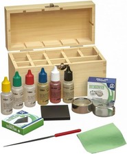 Listing image for Precious Metal Jewelry Testing Kit Gold Silver Platinum Test Acids Wooden Box 30