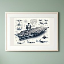 Listing image for Poster Print A3 HMS Queen Elizabeth Aircraft Carrier Technical Sketch Digital
